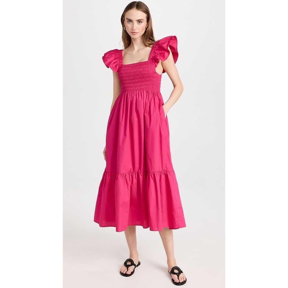 Anthropologie o.p.t Tuscany Dress Size Medium Magenta Cotton Midi‎